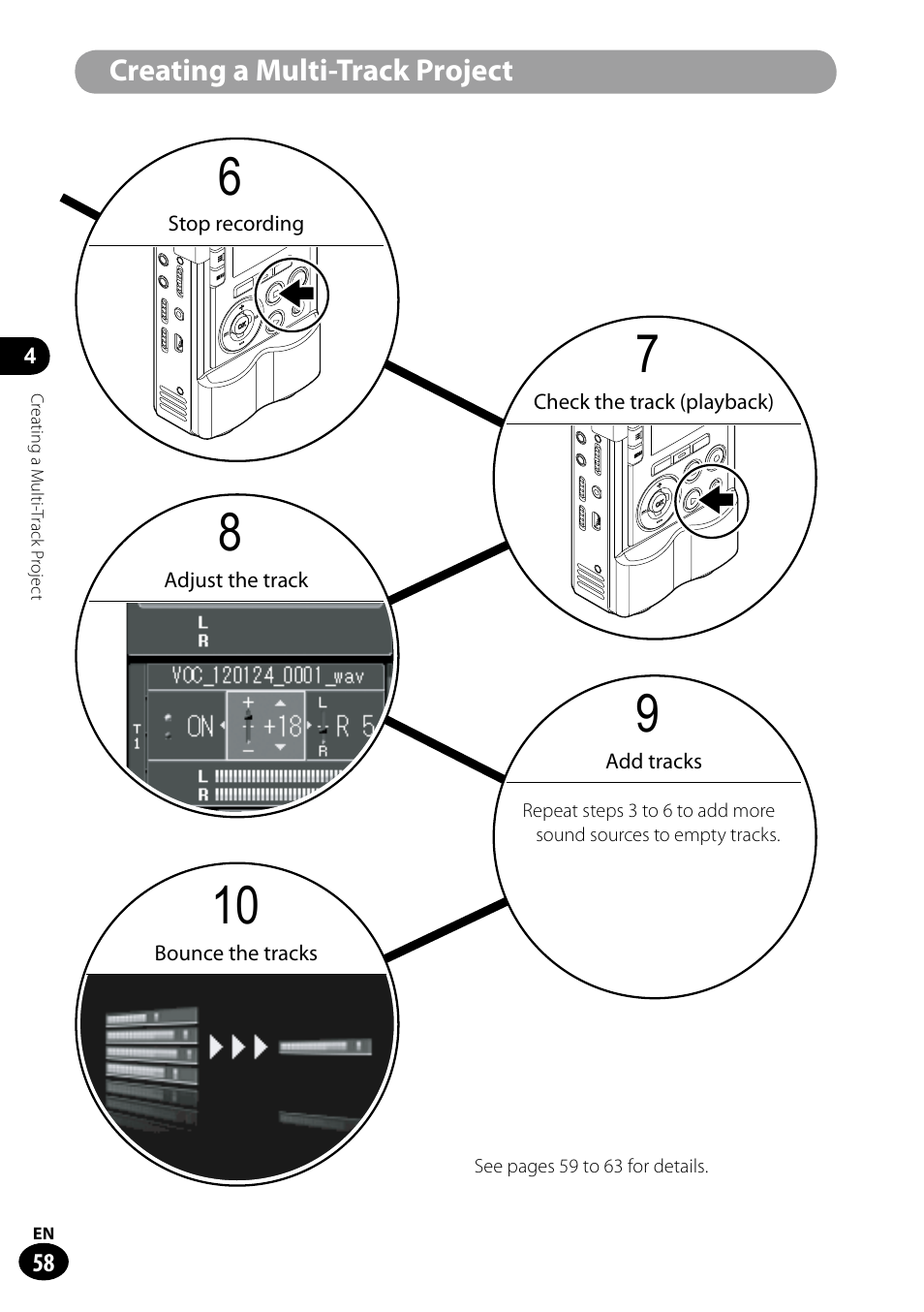 Creating a multi-track project | Olympus LS-100 User Manual | Page 58 / 135