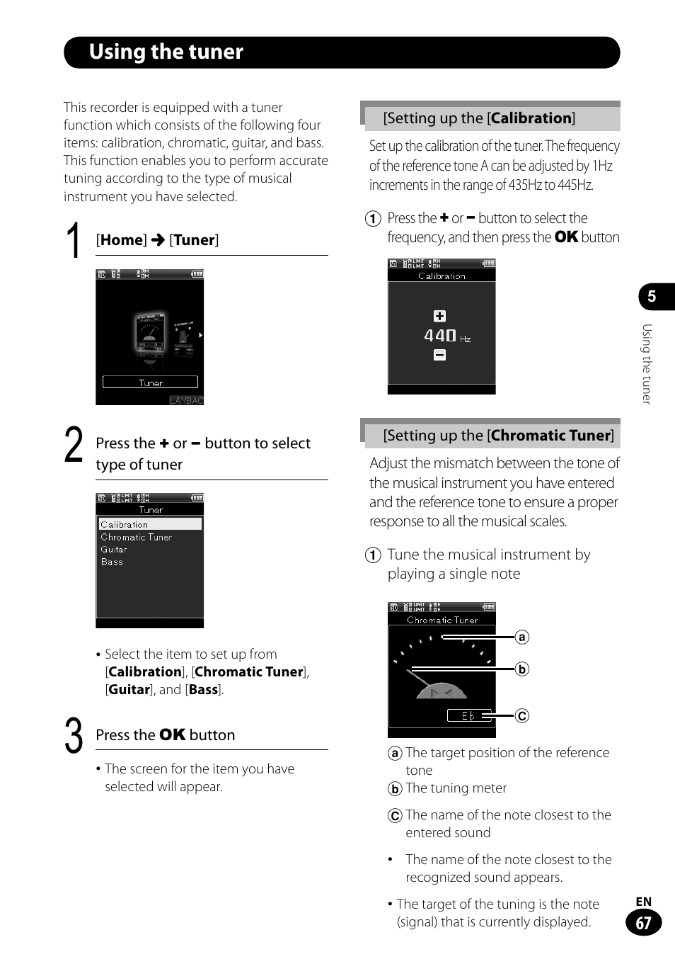 Using the tuner | Olympus LS-100 User Manual | Page 67 / 135