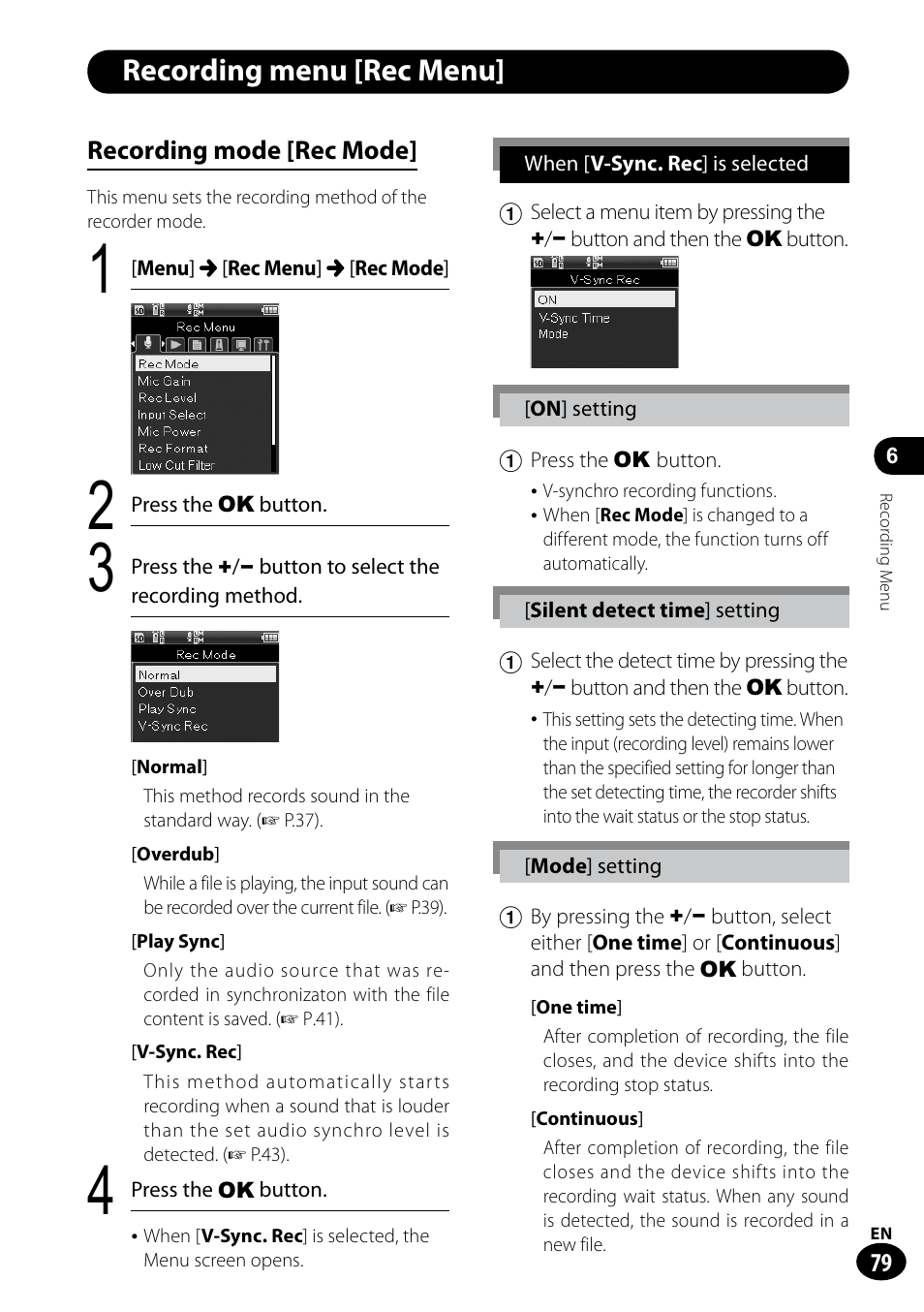 Recording menu [rec menu | Olympus LS-100 User Manual | Page 79 / 135