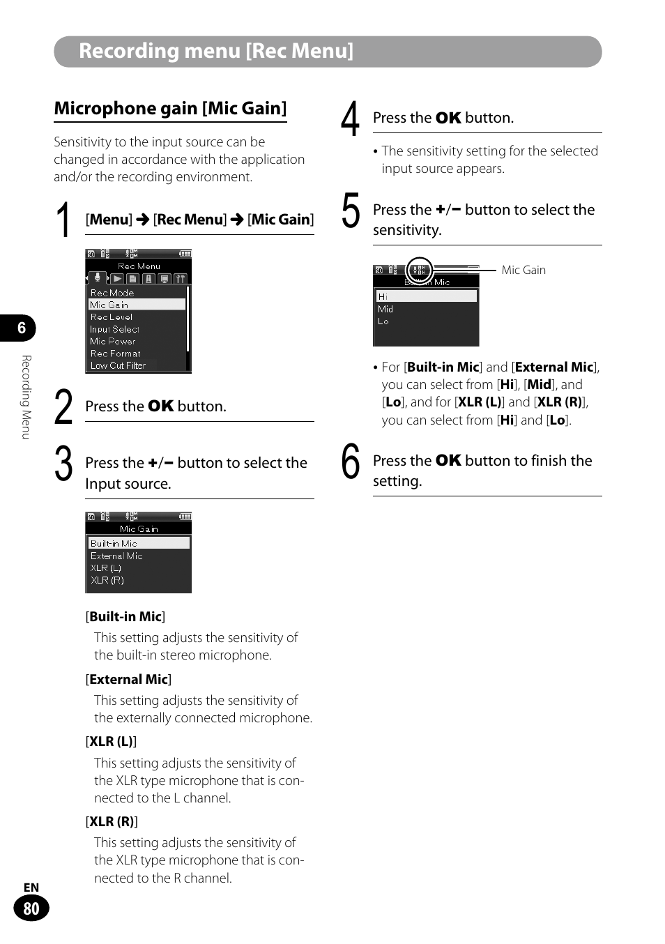 Recording menu [rec menu | Olympus LS-100 User Manual | Page 80 / 135