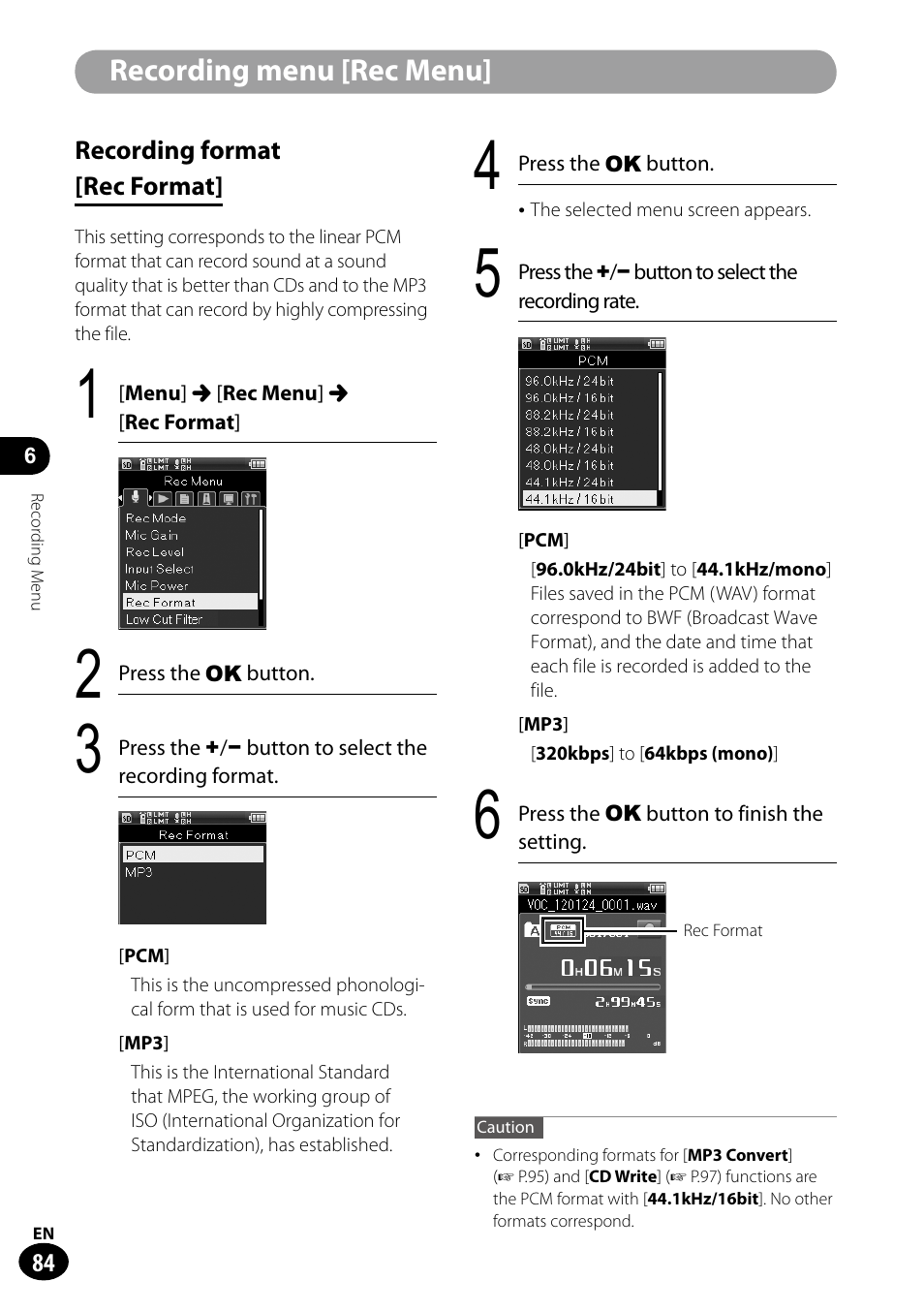 Recording menu [rec menu | Olympus LS-100 User Manual | Page 84 / 135