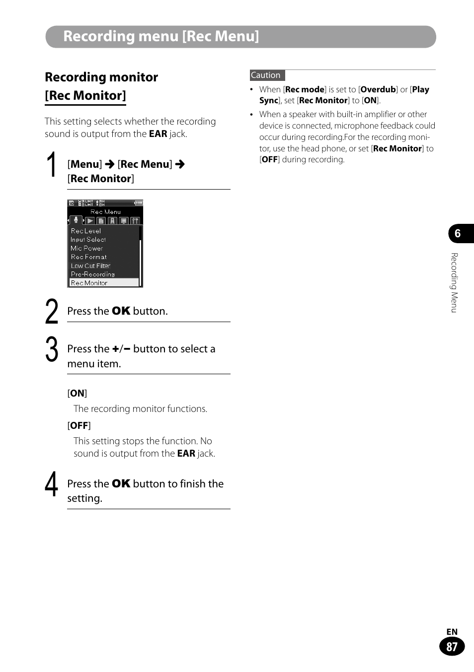 Recording menu [rec menu | Olympus LS-100 User Manual | Page 87 / 135