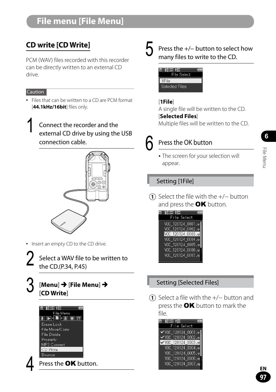 File menu [file menu | Olympus LS-100 User Manual | Page 97 / 135