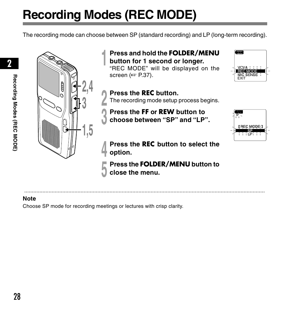 Recording modes (rec mode) | Olympus DS-3300 User Manual | Page 28 / 94