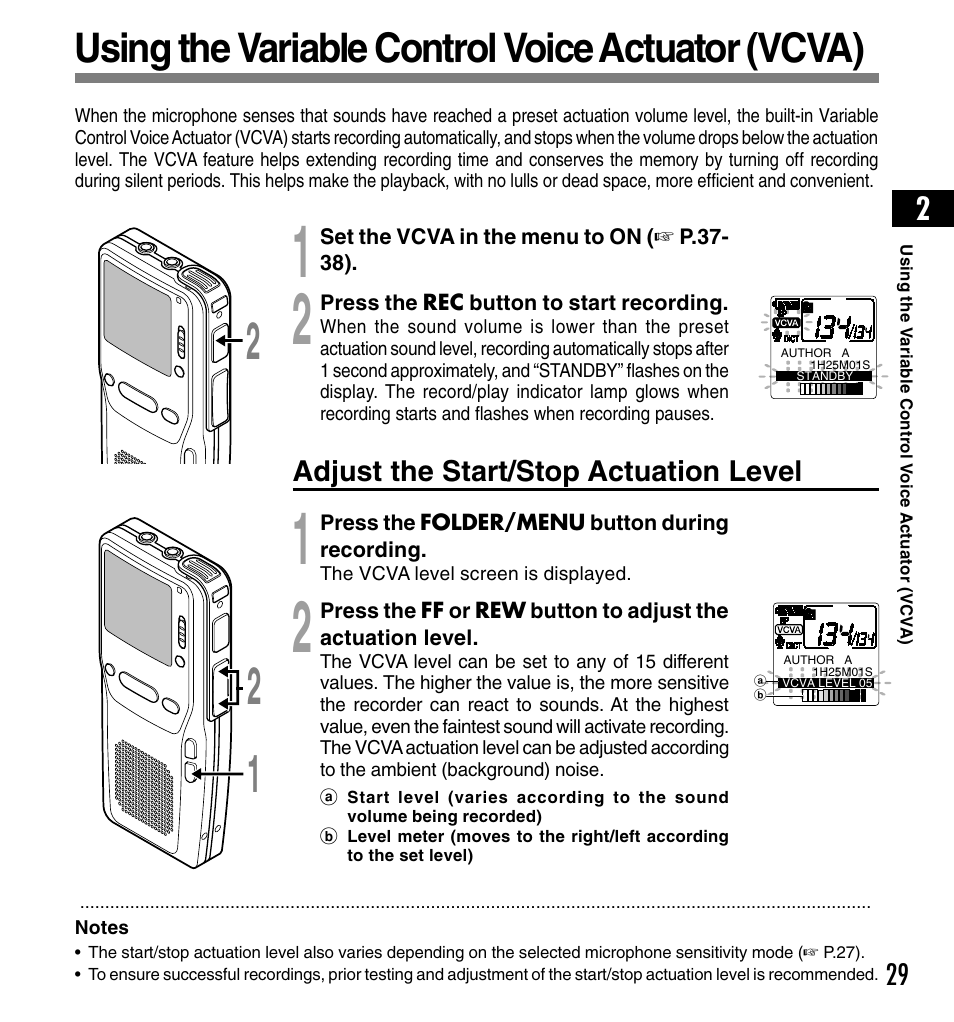 Using the variable control voice actuator (vcva) | Olympus DS-3300 User Manual | Page 29 / 94