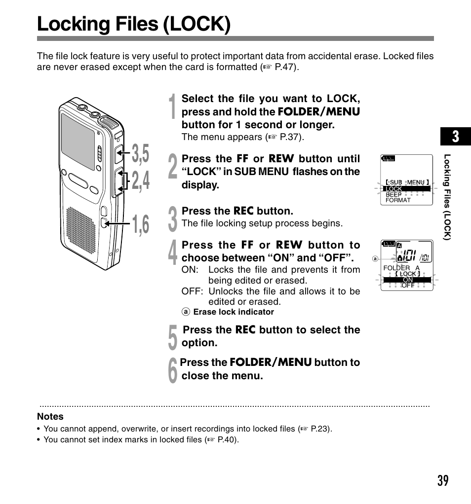 Locking files (lock) | Olympus DS-3300 User Manual | Page 39 / 94