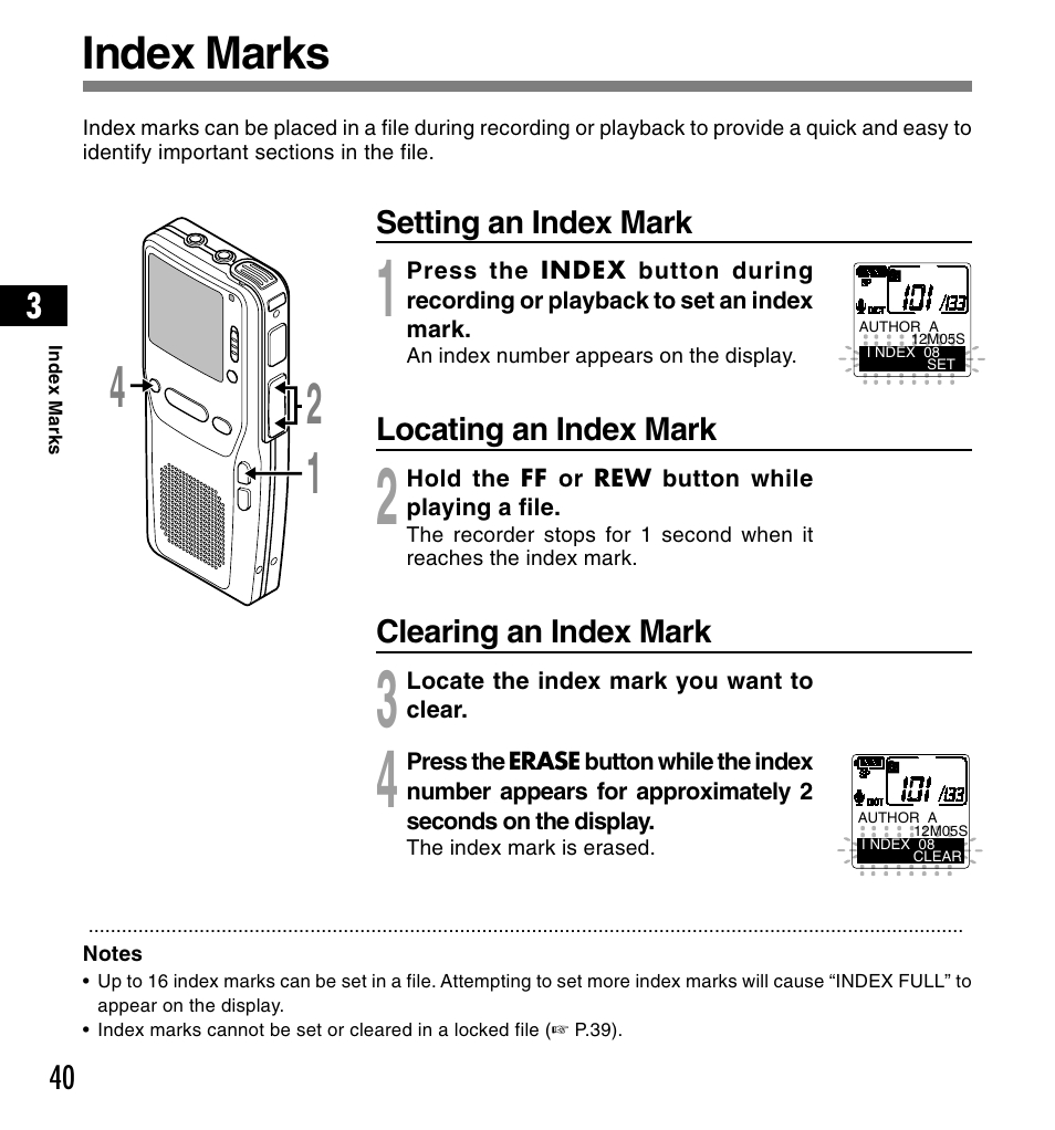 Index marks | Olympus DS-3300 User Manual | Page 40 / 94