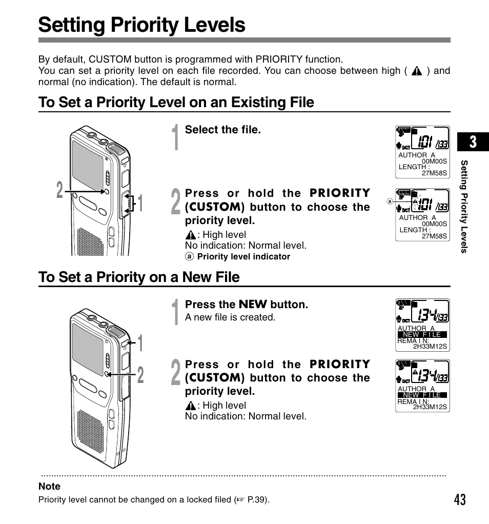 Setting priority levels | Olympus DS-3300 User Manual | Page 43 / 94