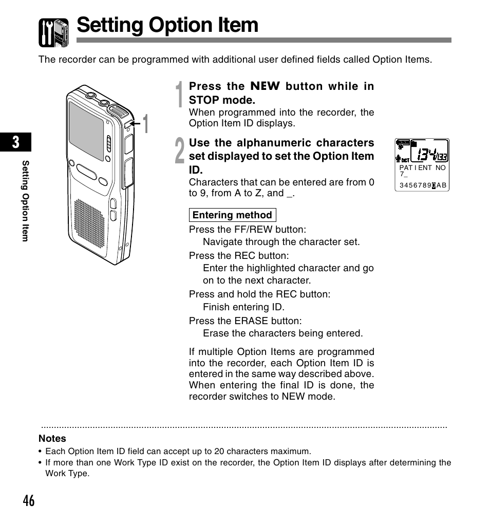 Setting option item | Olympus DS-3300 User Manual | Page 46 / 94