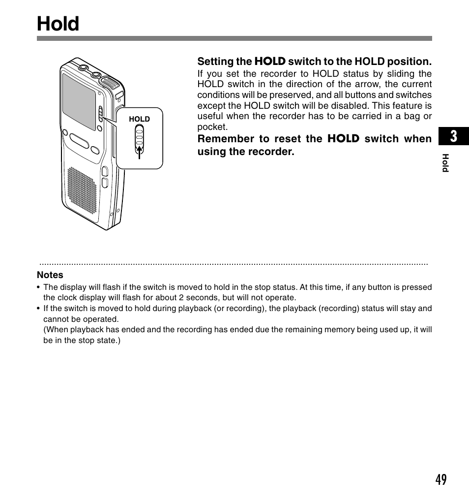Hold | Olympus DS-3300 User Manual | Page 49 / 94