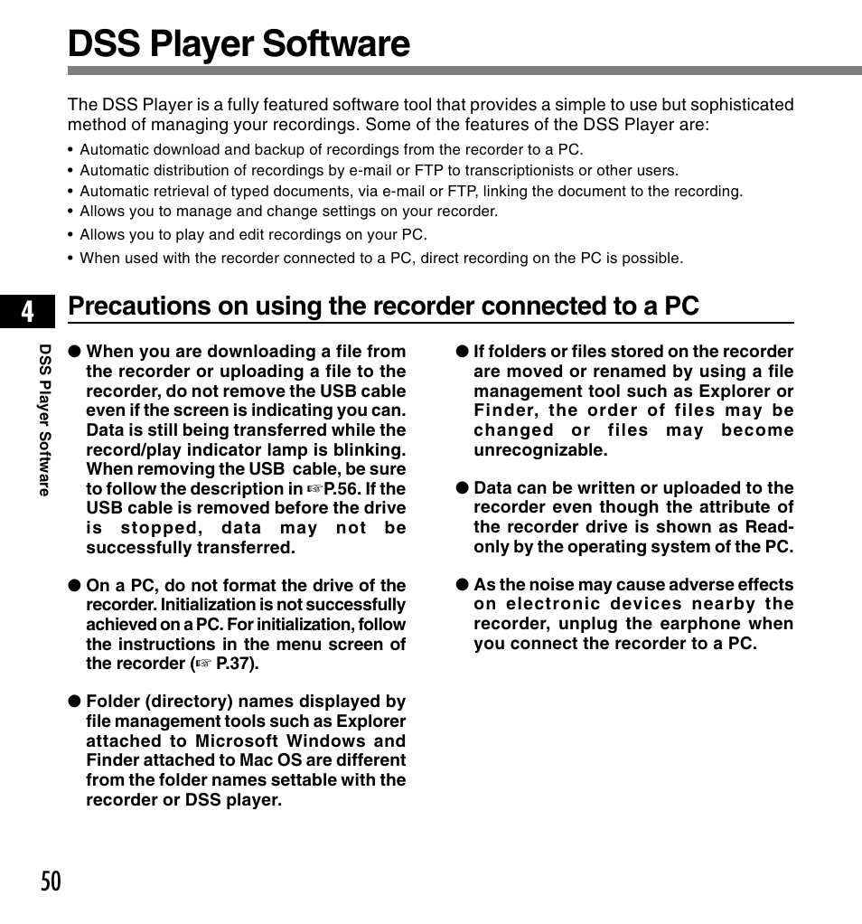 Dss player software | Olympus DS-3300 User Manual | Page 50 / 94