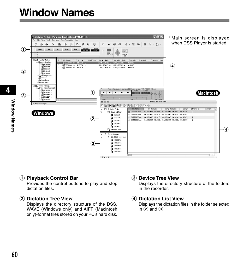 Window names | Olympus DS-3300 User Manual | Page 60 / 94