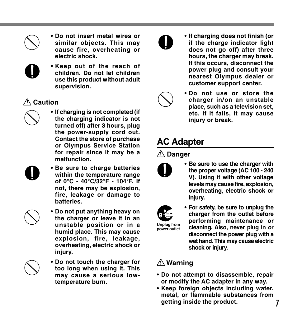 7ac adapter | Olympus DS-3300 User Manual | Page 7 / 94