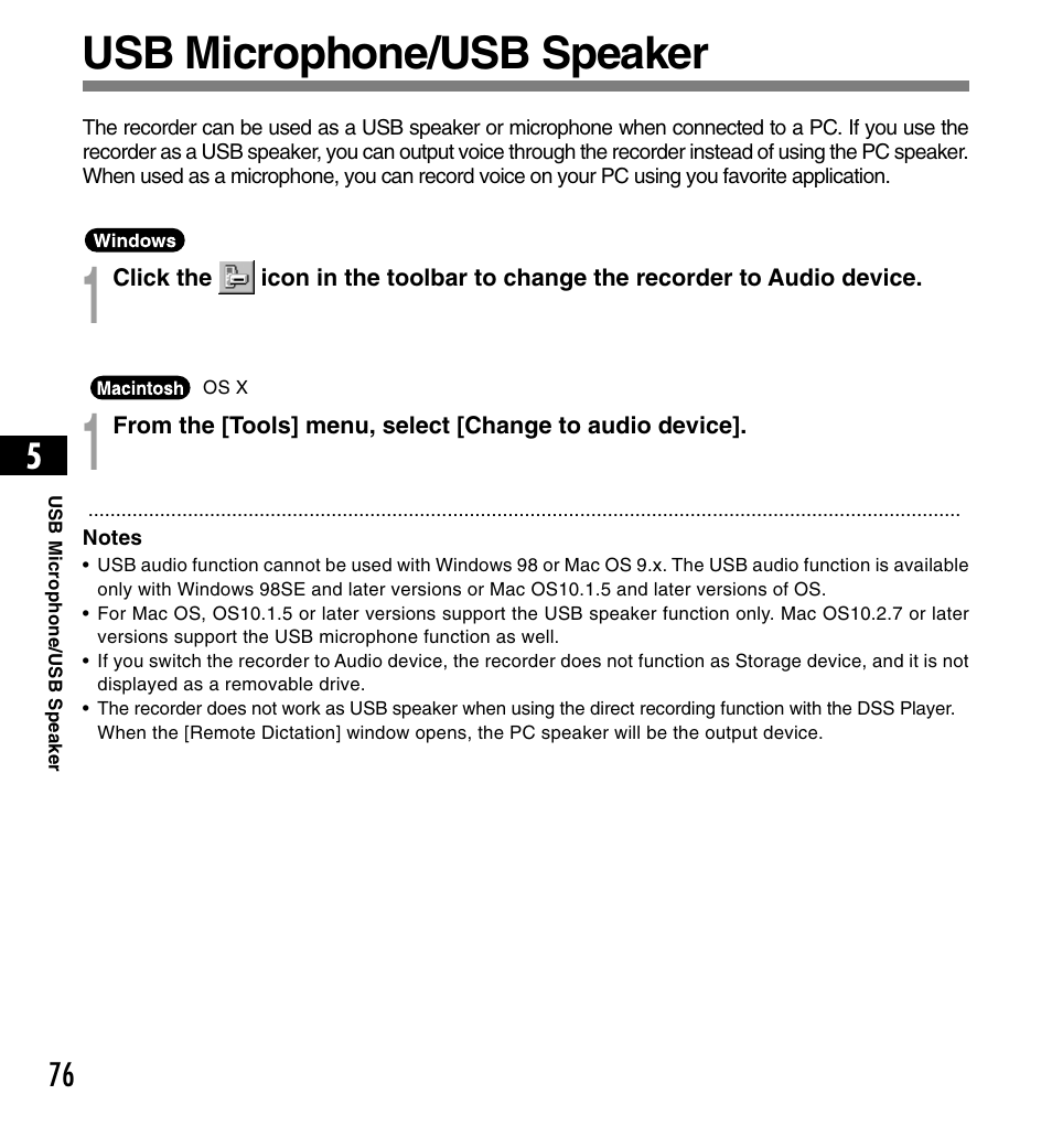 Usb microphone/usb speaker | Olympus DS-3300 User Manual | Page 76 / 94