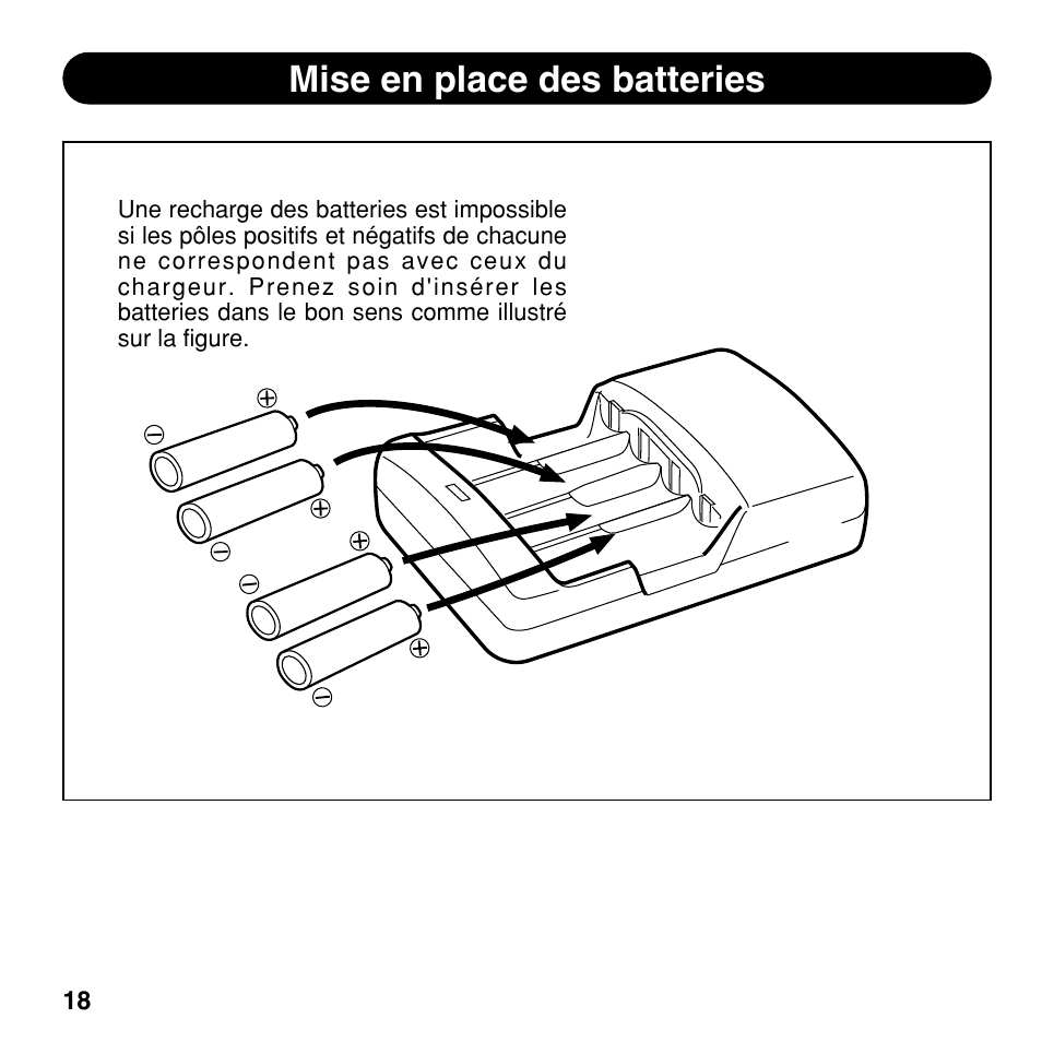 Mise en place des batteries | Olympus CAMEDIA BU-200 User Manual | Page 18 / 52