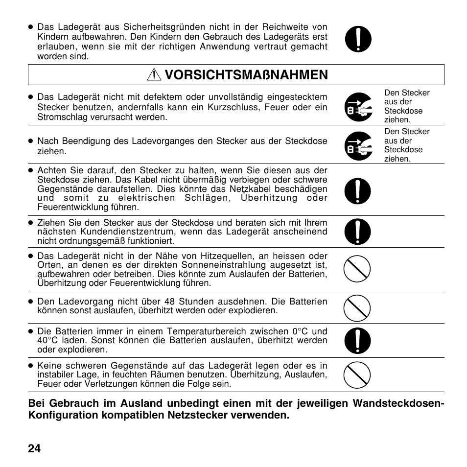 Vorsichtsmaßnahmen | Olympus CAMEDIA BU-200 User Manual | Page 24 / 52