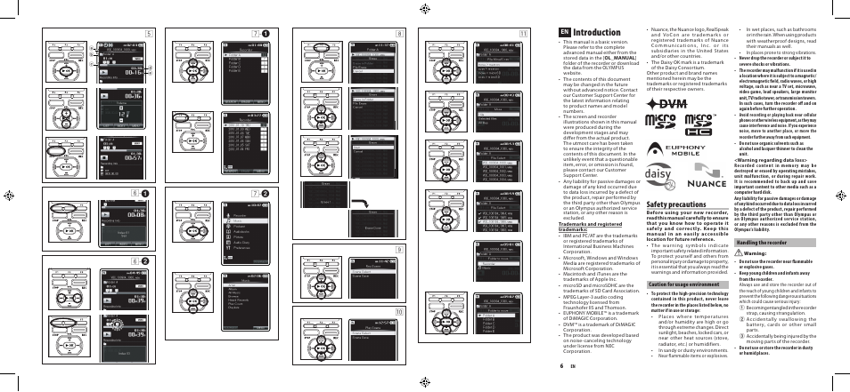 Introduction, Safety precautions | Olympus DM-4 User Manual | Page 6 / 32