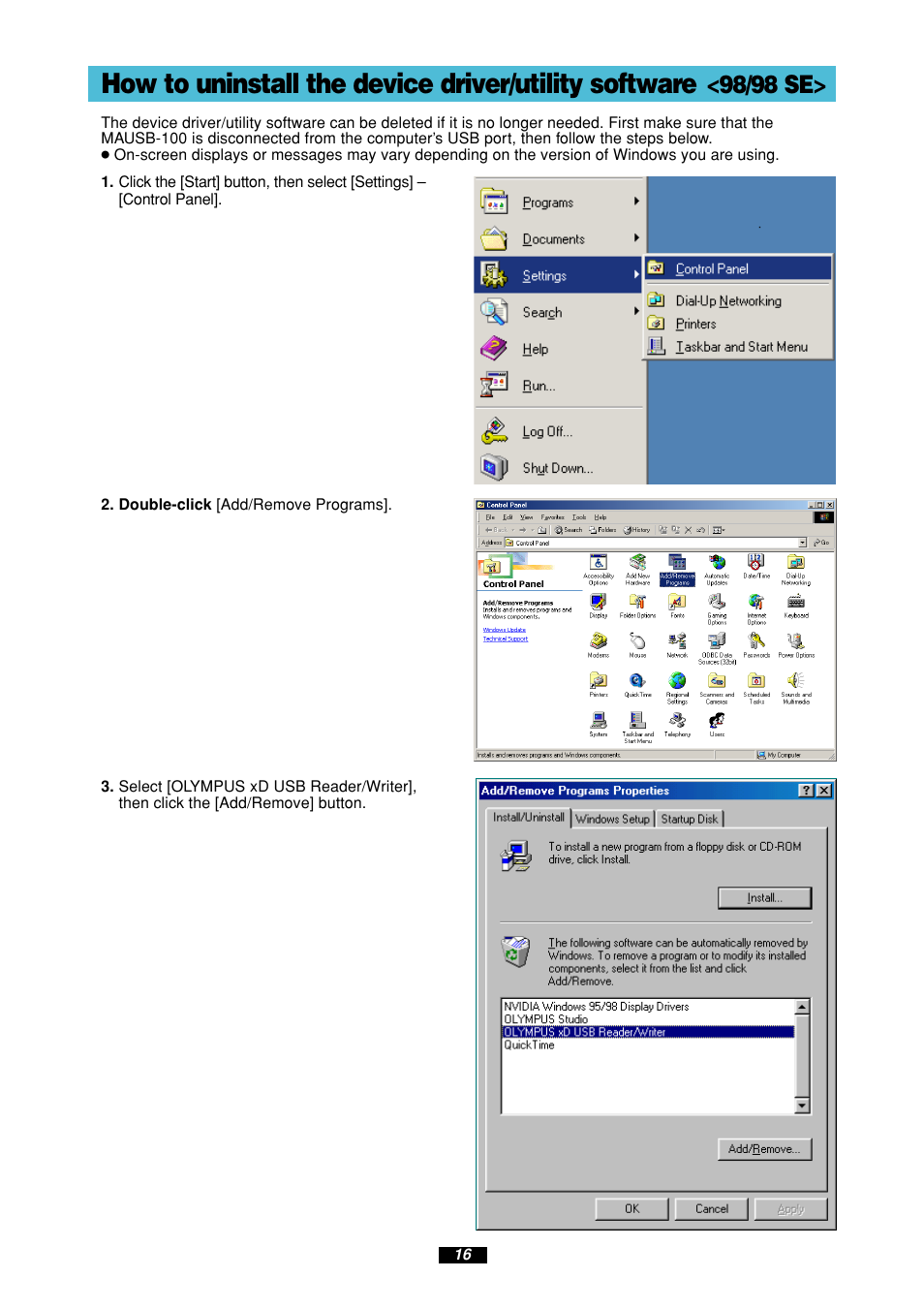 98/98 se | Olympus MAUSB-100 User Manual | Page 16 / 47