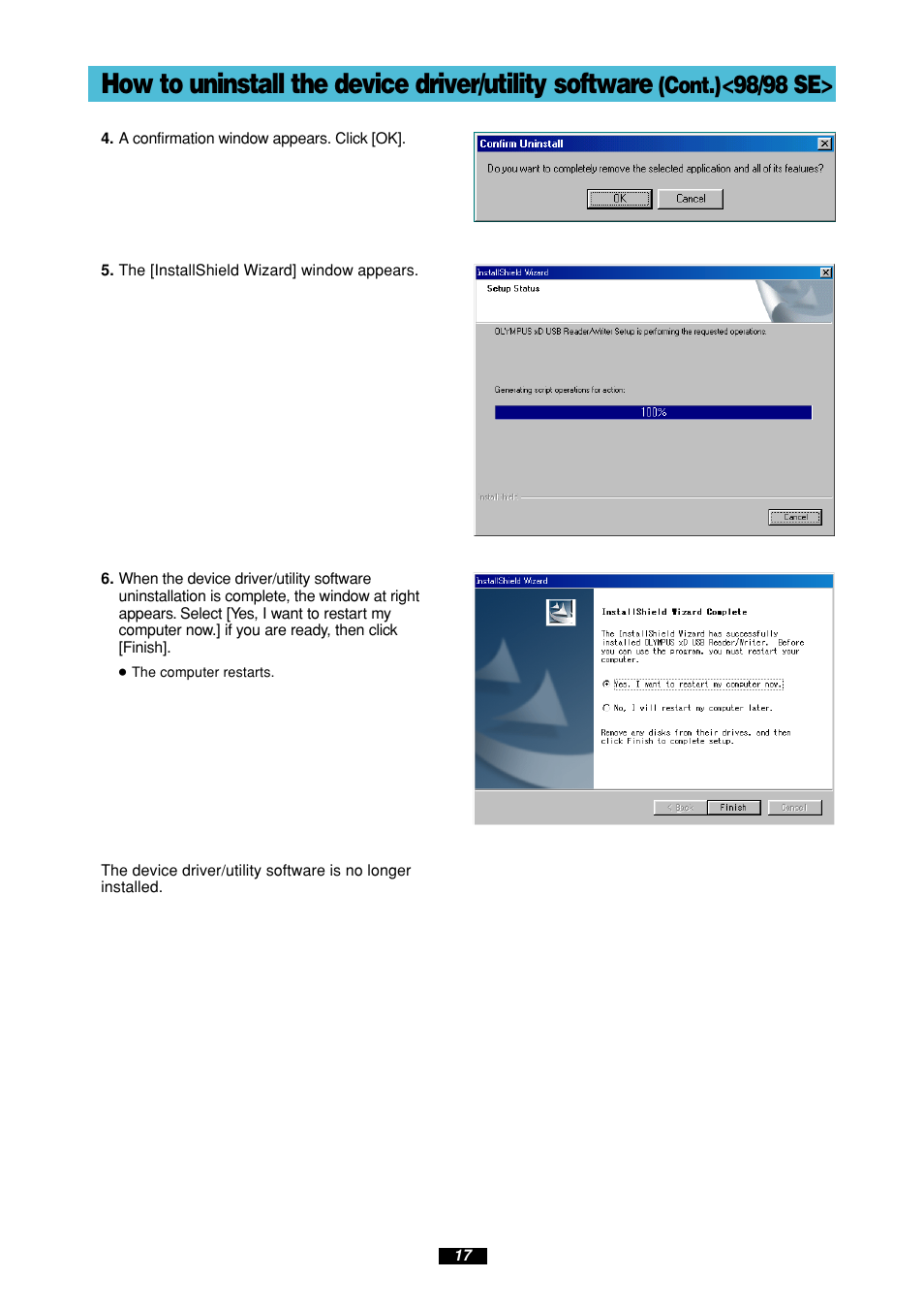 98/98 se, Cont.) | Olympus MAUSB-100 User Manual | Page 17 / 47