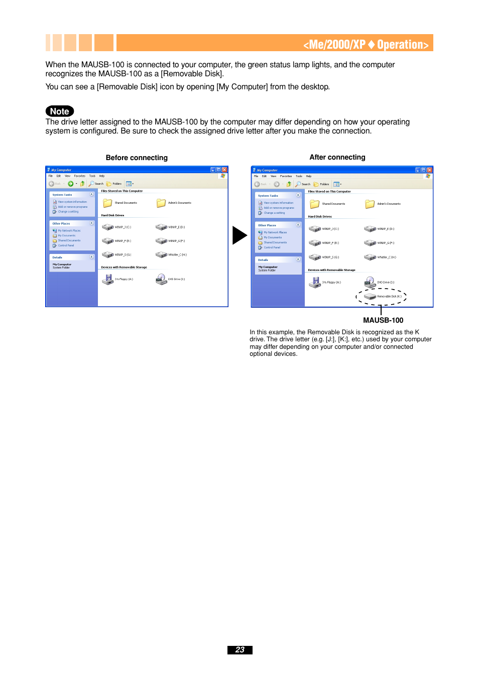 Me/2000/xp ࡗ operation | Olympus MAUSB-100 User Manual | Page 23 / 47