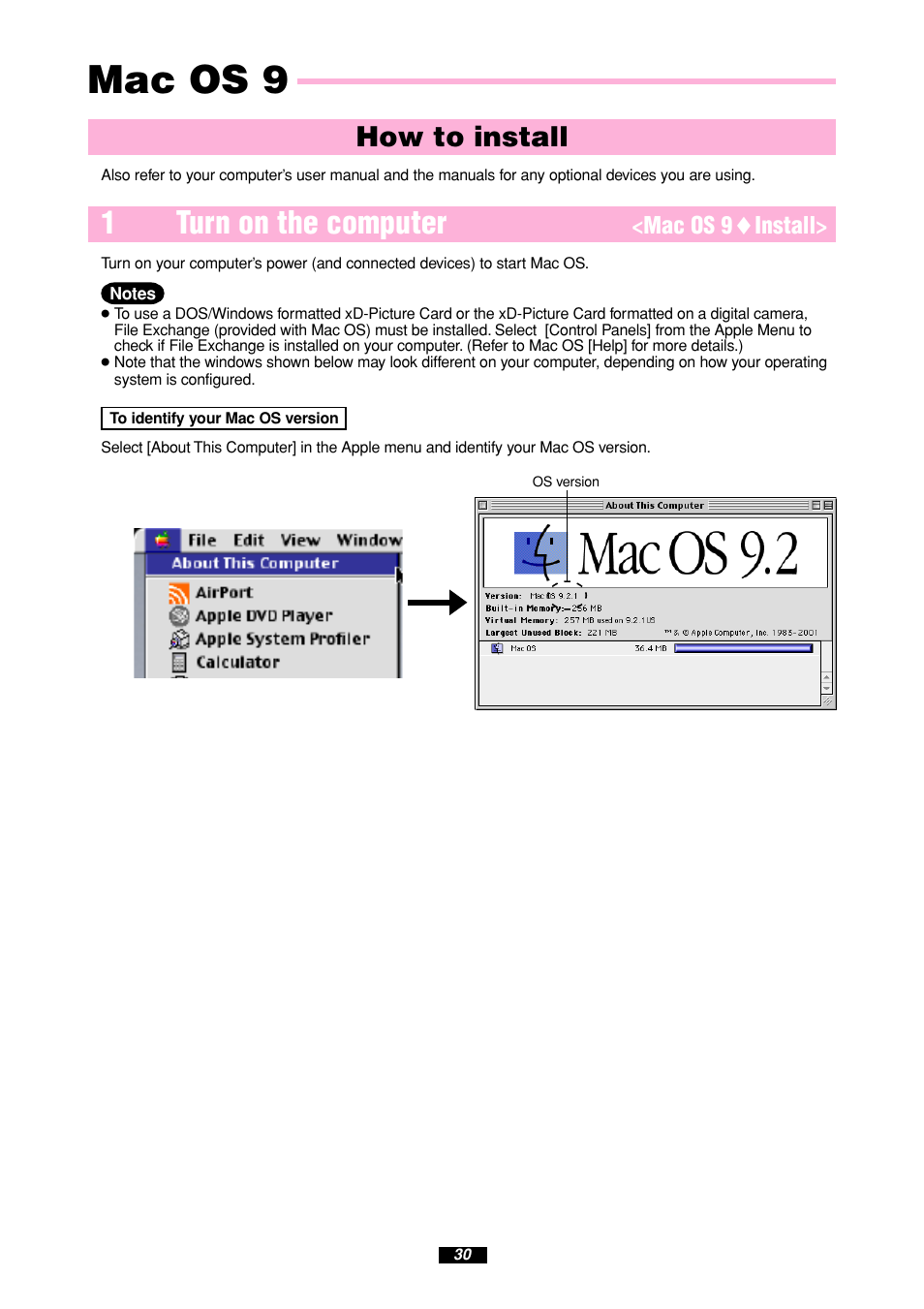 Mac os 9, 1turn on the computer, How to install | Olympus MAUSB-100 User Manual | Page 30 / 47