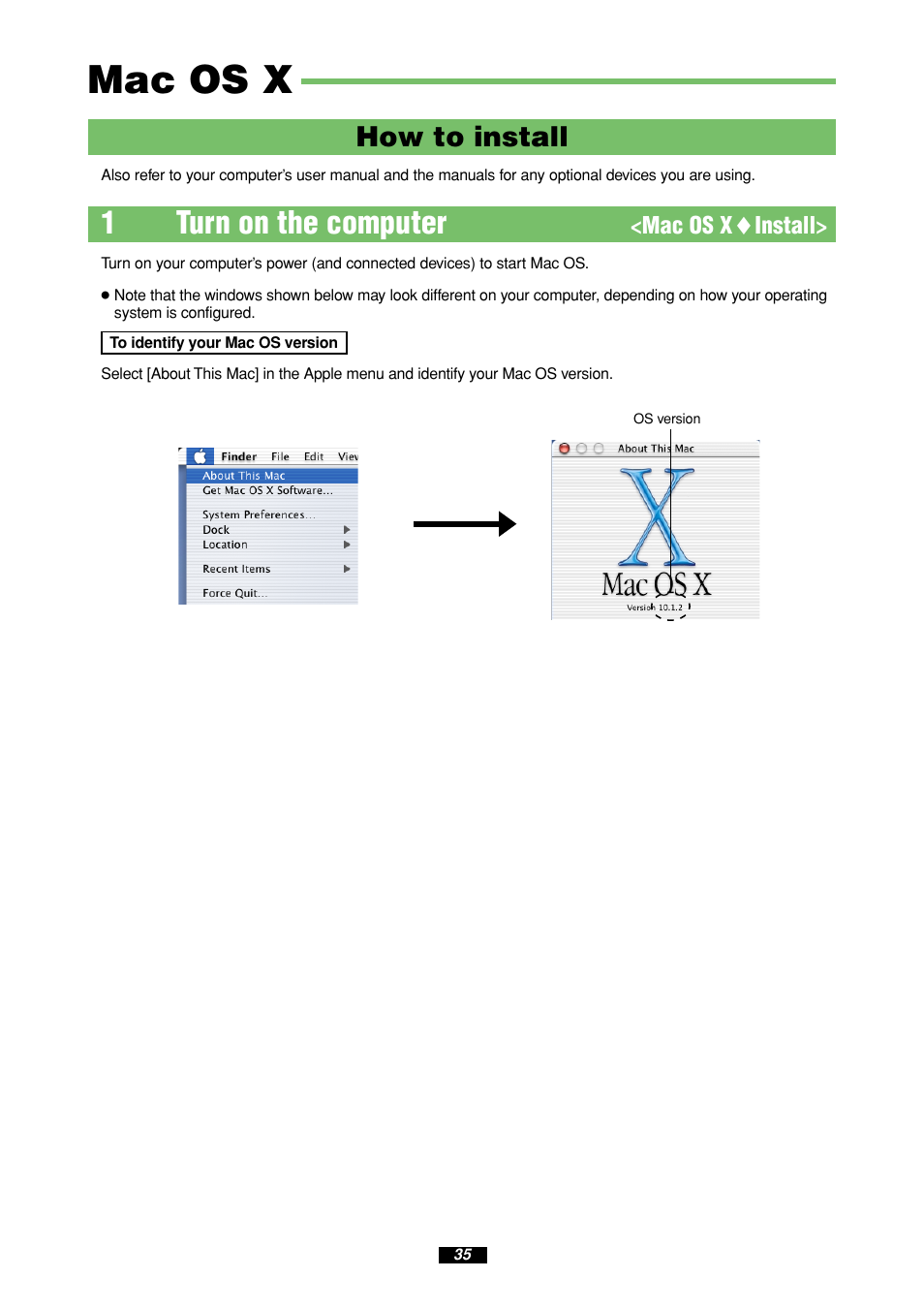Mac os x, 1turn on the computer, How to install | Olympus MAUSB-100 User Manual | Page 35 / 47