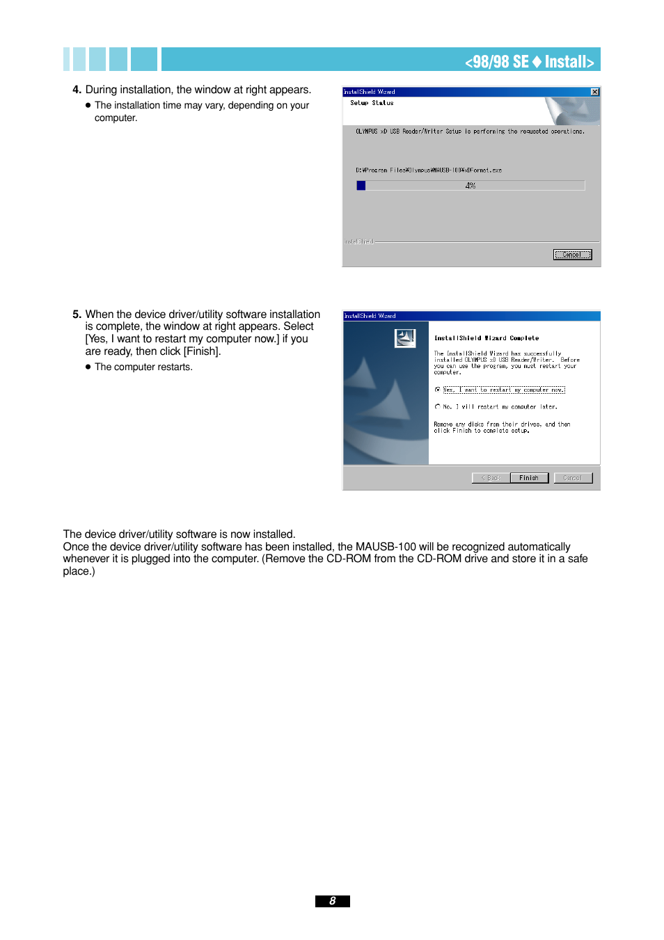 98/98 se ࡗ install | Olympus MAUSB-100 User Manual | Page 8 / 47