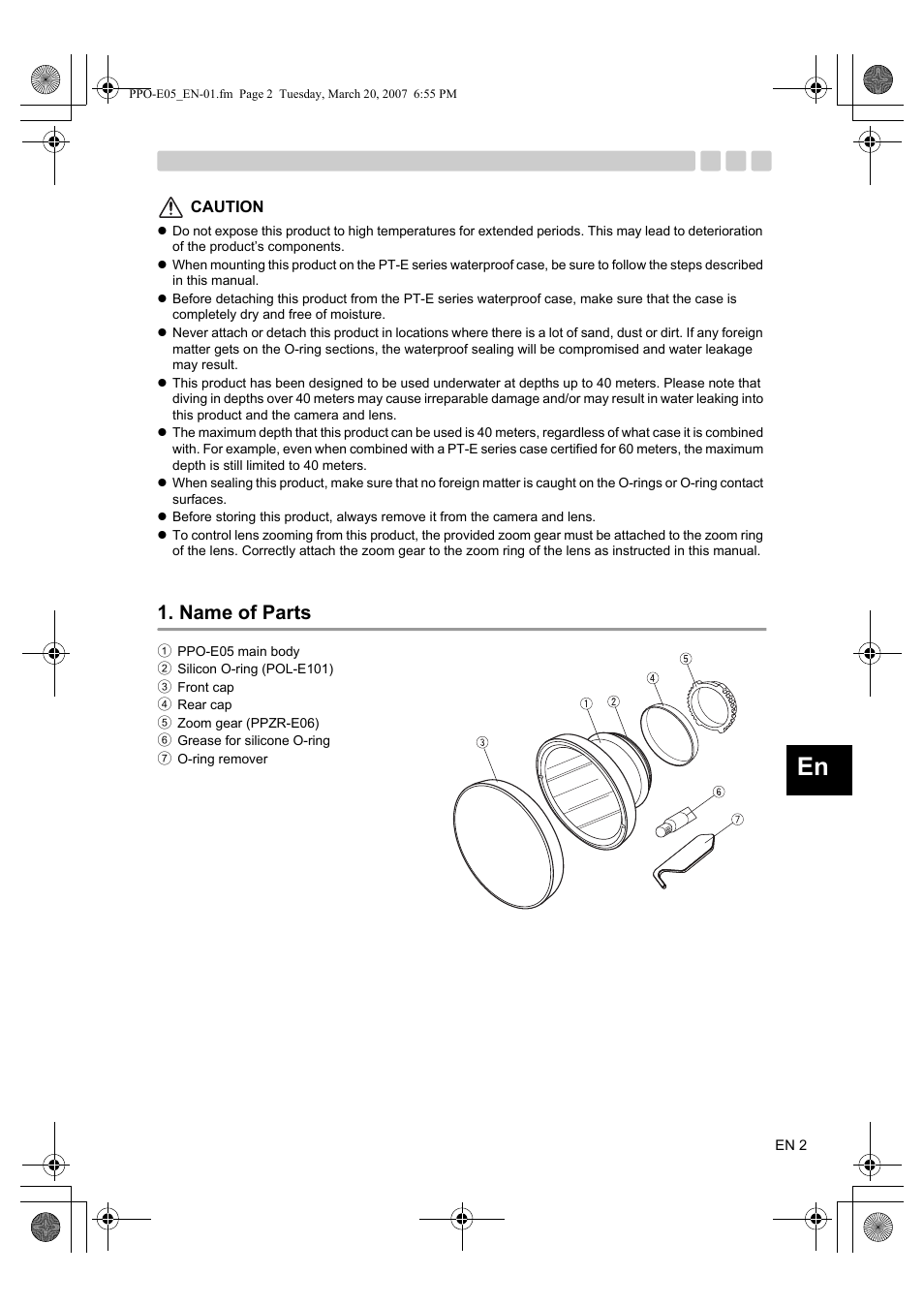 Name of parts | Olympus PPO-E05 User Manual | Page 11 / 60