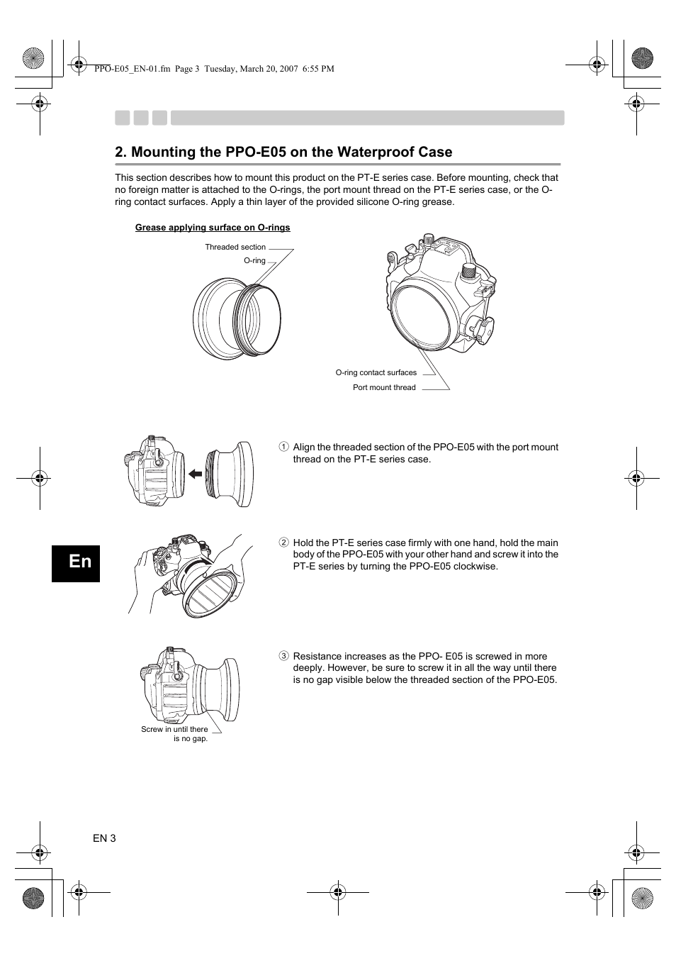 Mounting the ppo-e05 on the waterproof case | Olympus PPO-E05 User Manual | Page 12 / 60