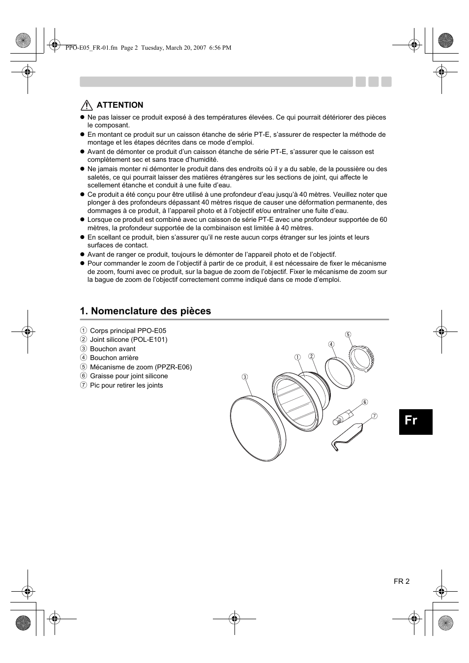 Nomenclature des pièces | Olympus PPO-E05 User Manual | Page 19 / 60