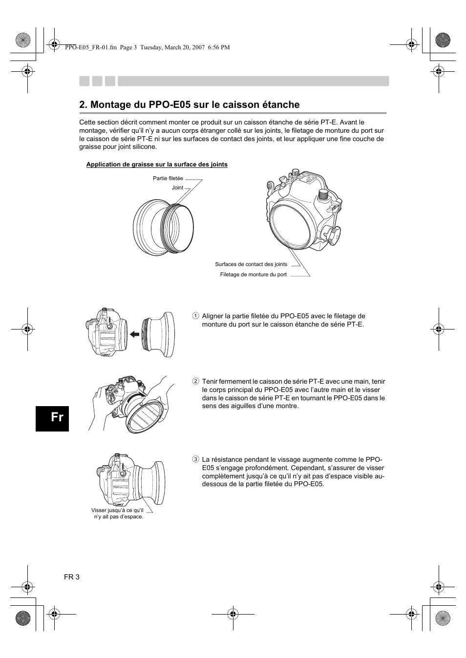 Montage du ppo-e05 sur le caisson étanche | Olympus PPO-E05 User Manual | Page 20 / 60