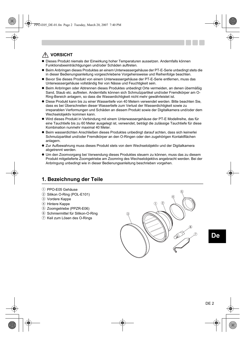 Bezeichnung der teile | Olympus PPO-E05 User Manual | Page 27 / 60