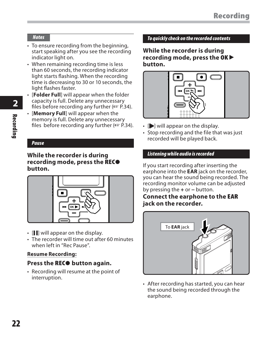 Recording | Olympus WS-500M User Manual | Page 22 / 72