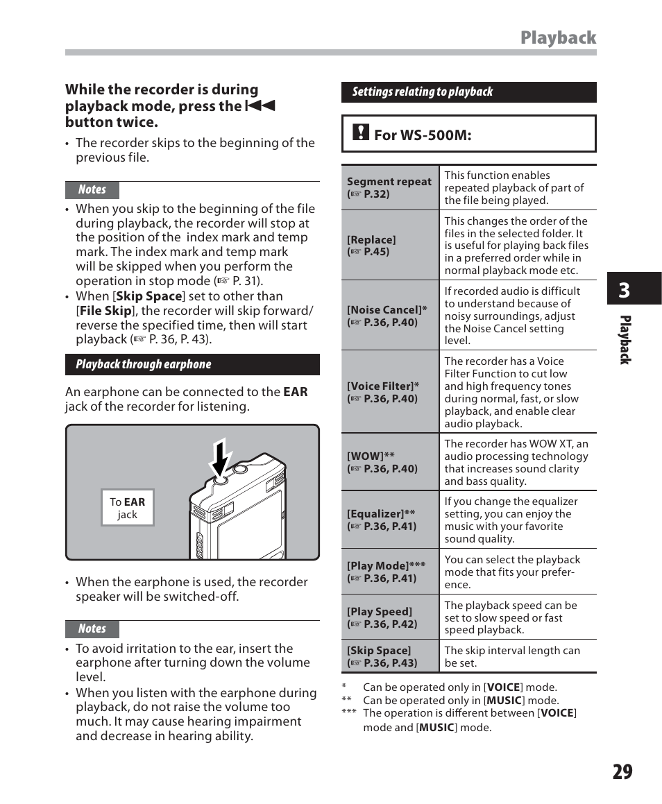 Playback, For ws-500m | Olympus WS-500M User Manual | Page 29 / 72