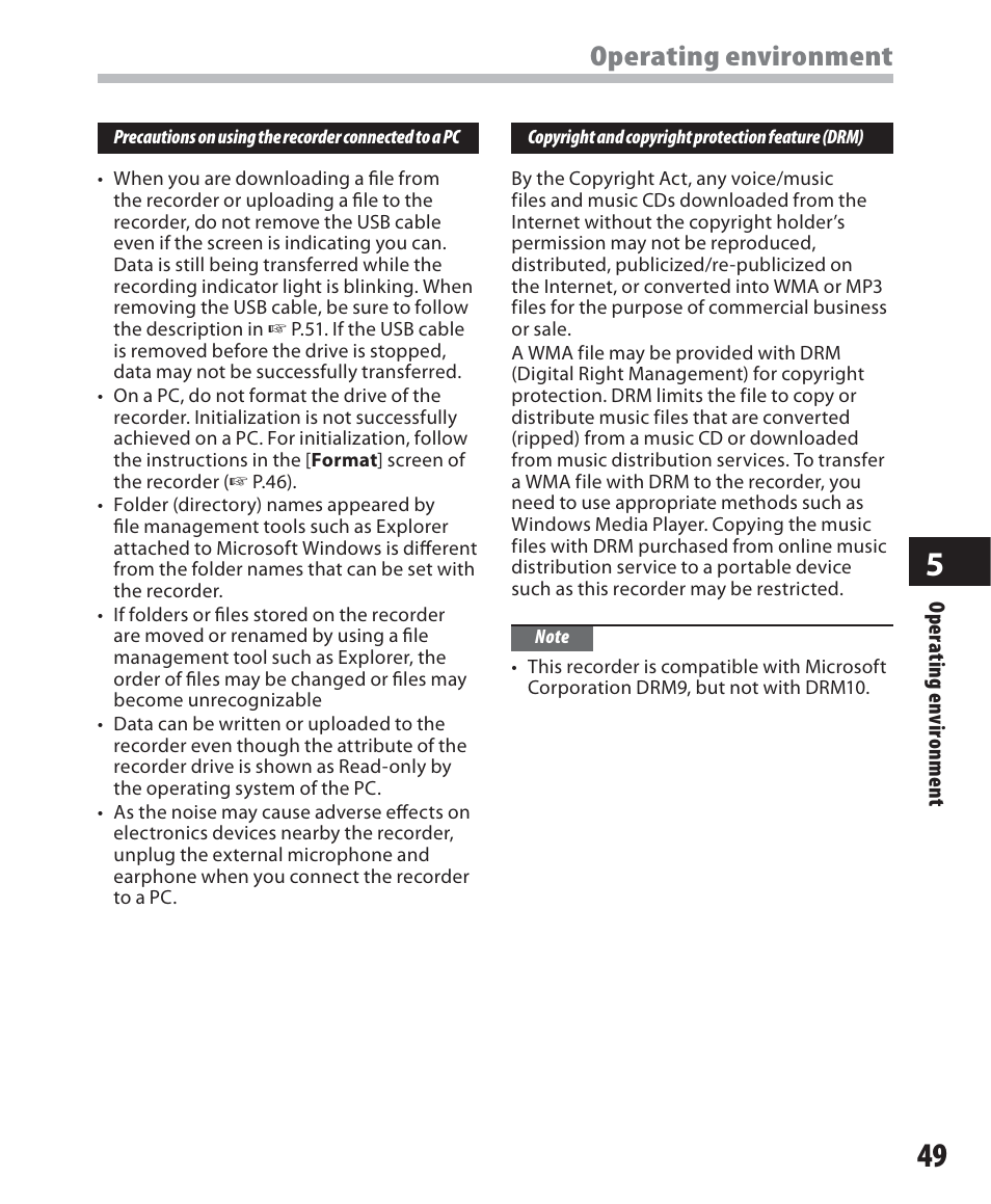 Operating environment | Olympus WS-500M User Manual | Page 49 / 72