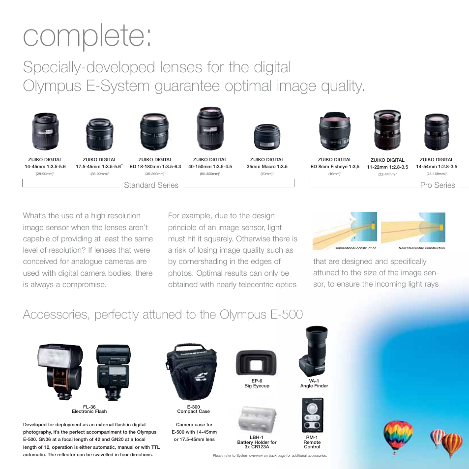Complete, Standard series pro series | Olympus E-500 User Manual | Page 8 / 12