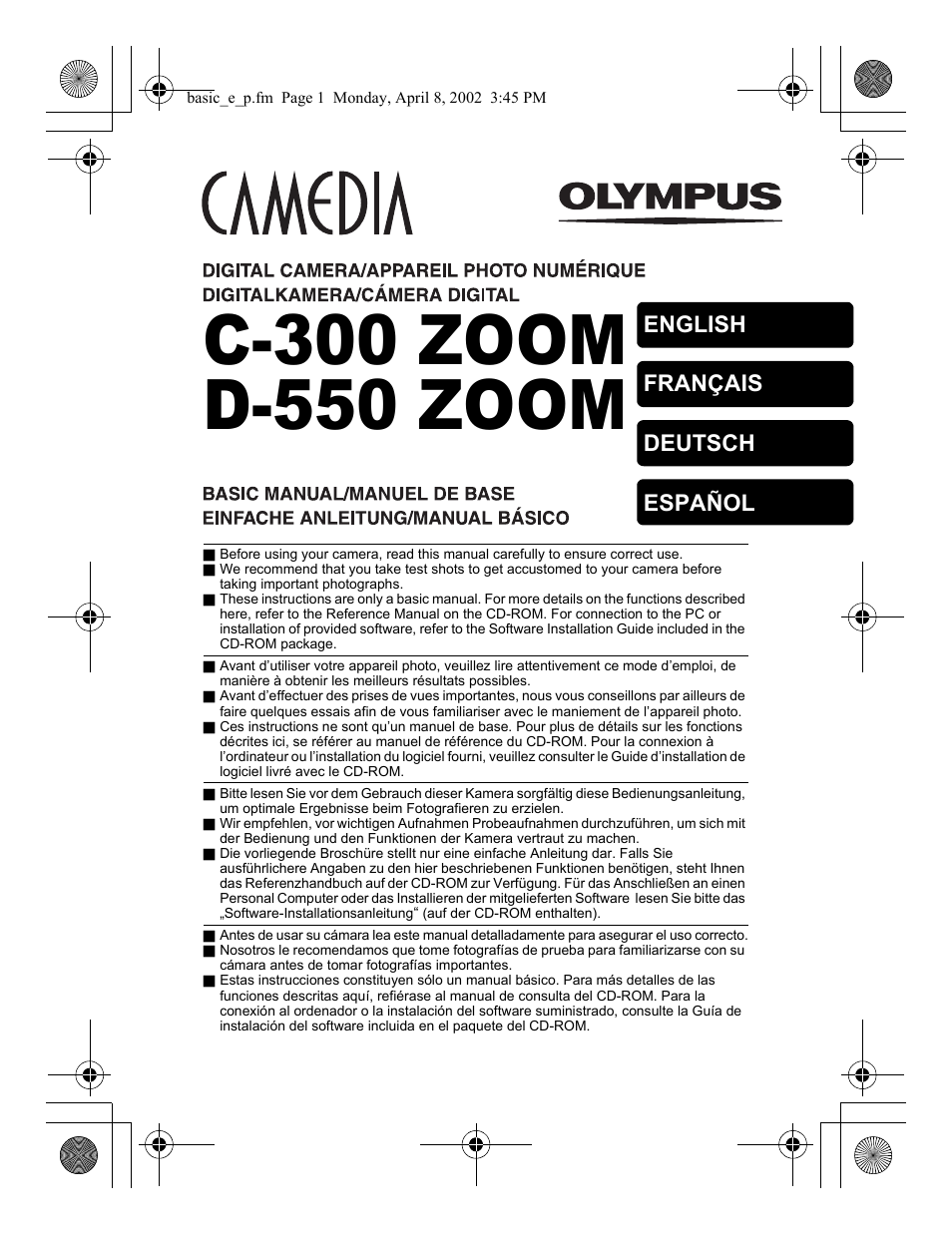 Olympus C-300 Zoom  EN User Manual | 172 pages