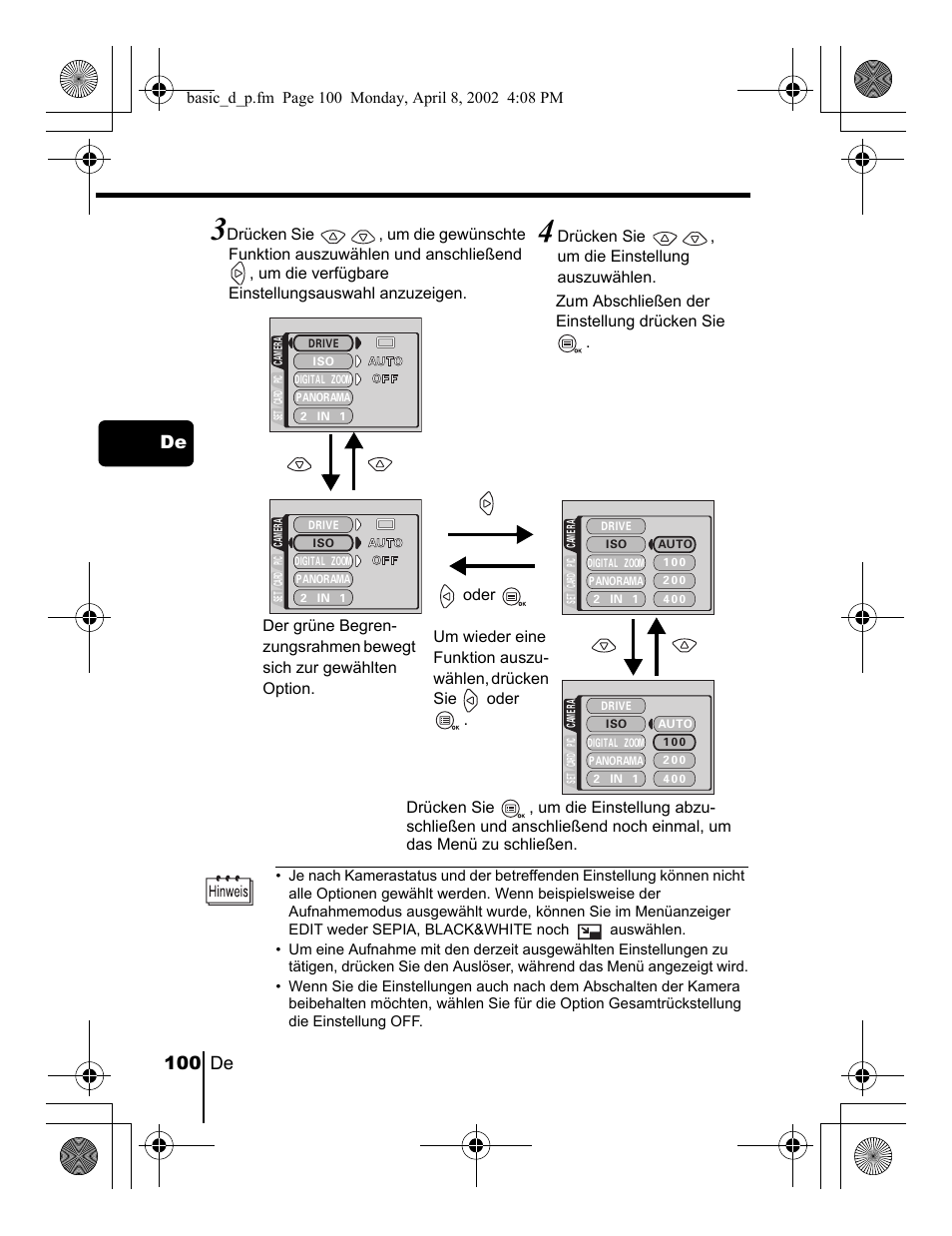 100 de de | Olympus C-300 Zoom  EN User Manual | Page 100 / 172