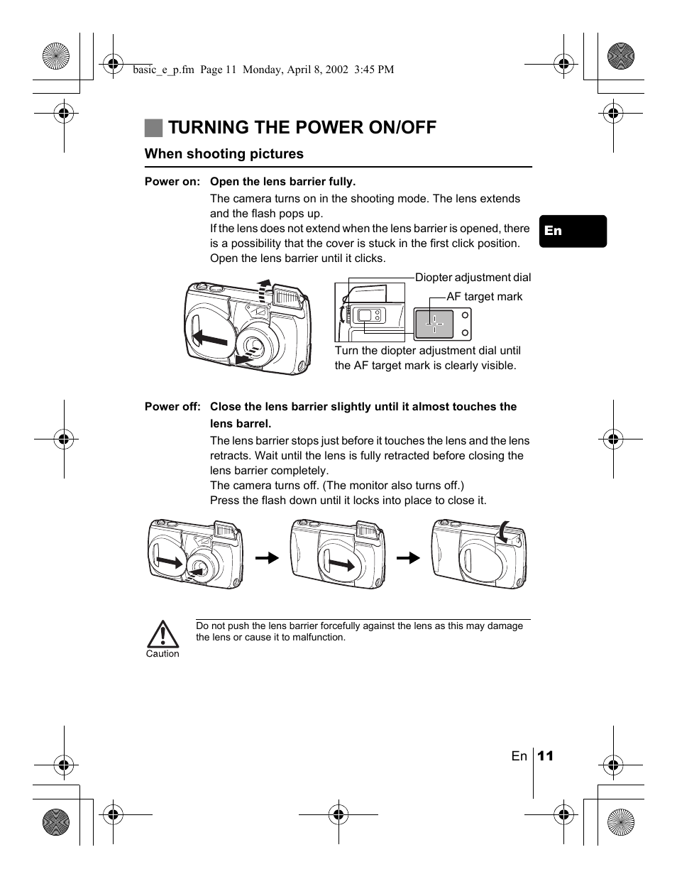 Jturning the power on/off | Olympus C-300 Zoom  EN User Manual | Page 11 / 172