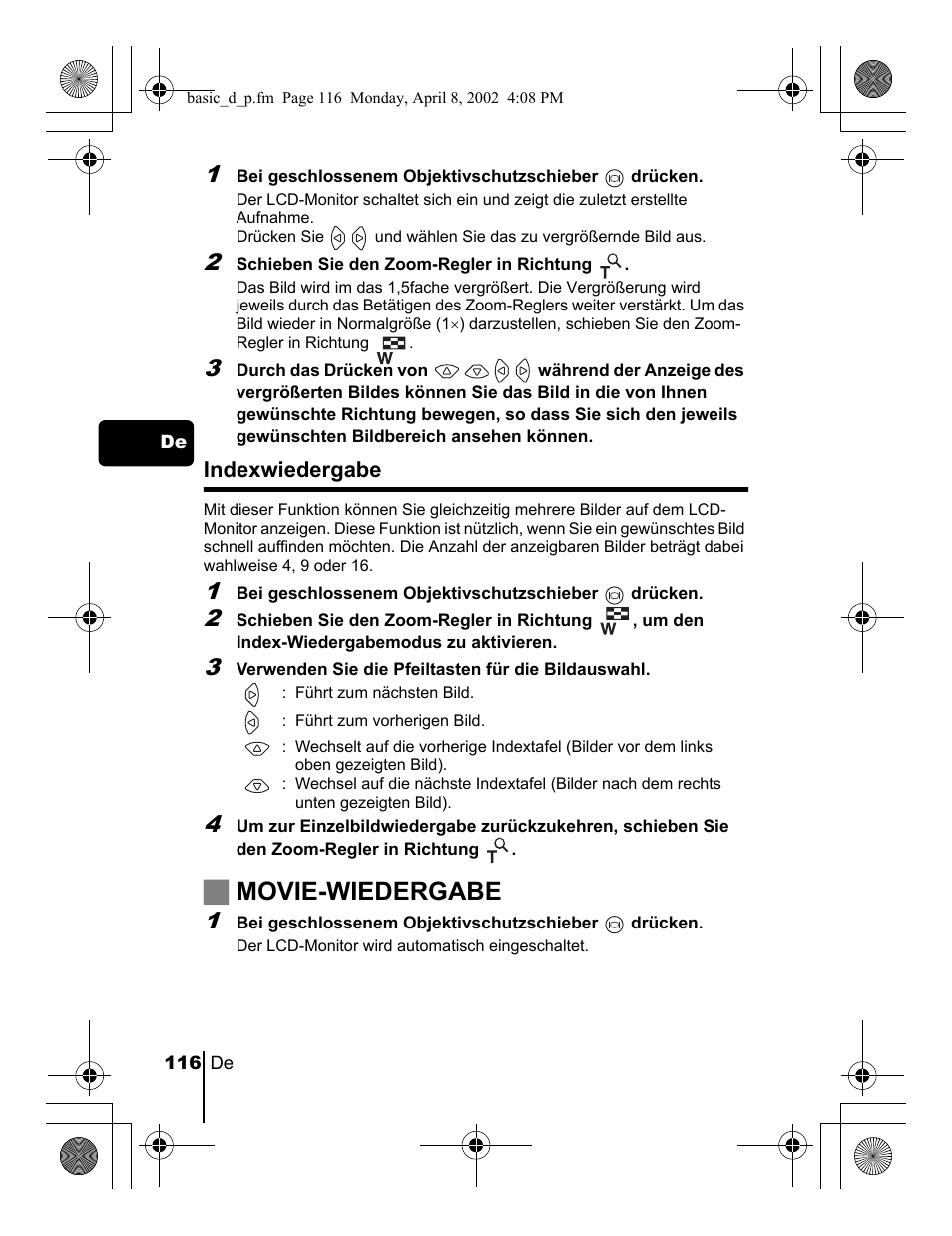 Jmovie-wiedergabe, Indexwiedergabe | Olympus C-300 Zoom  EN User Manual | Page 116 / 172