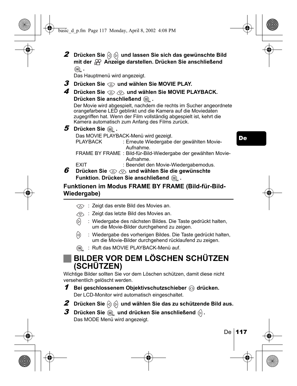 Jbilder vor dem löschen schützen (schützen) | Olympus C-300 Zoom  EN User Manual | Page 117 / 172