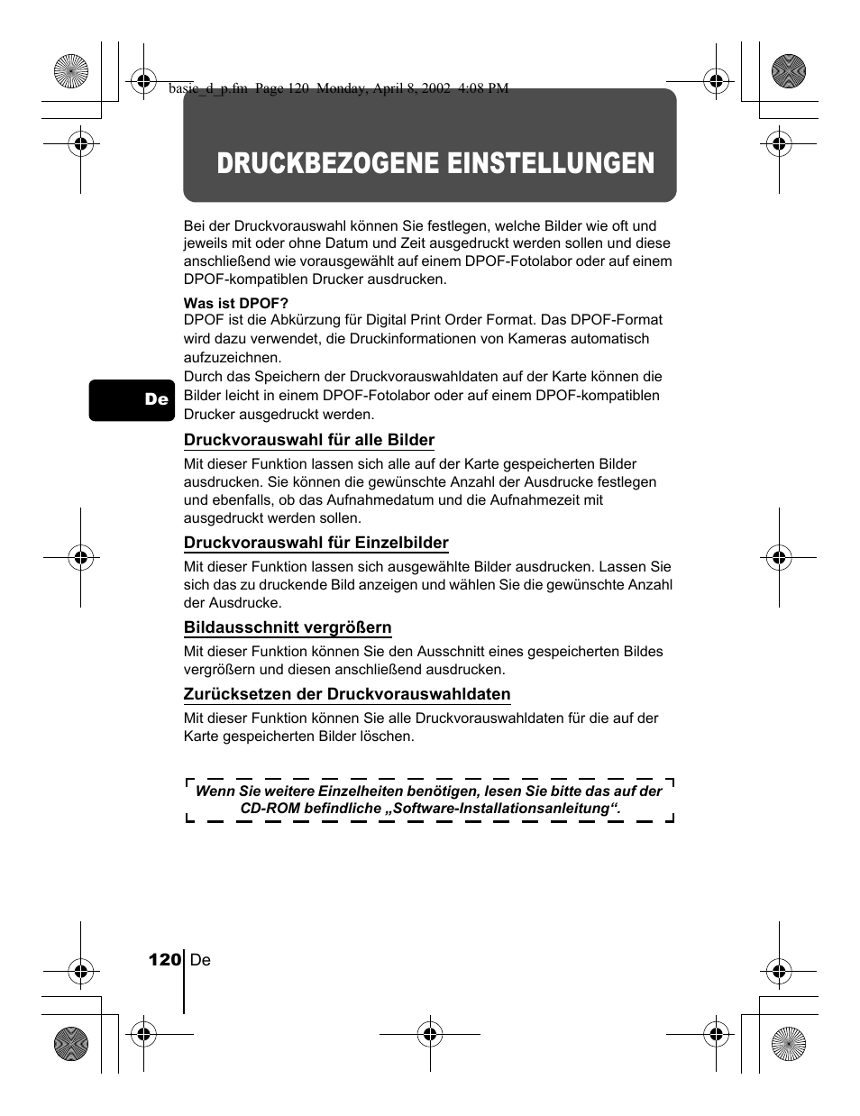 Druckbezogene einstellungen | Olympus C-300 Zoom  EN User Manual | Page 120 / 172