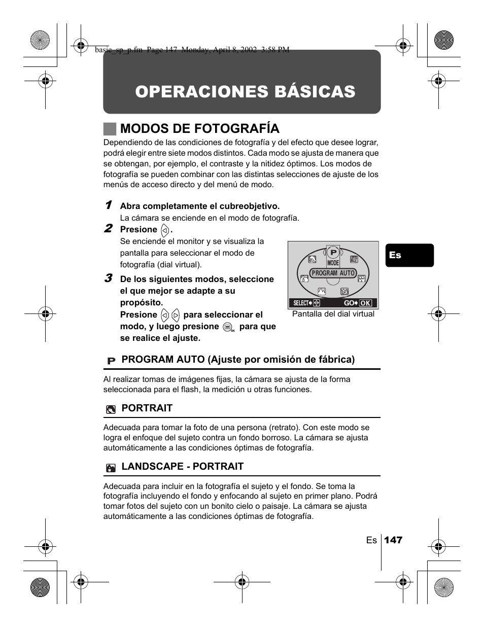 Operaciones básicas, Jmodos de fotografía | Olympus C-300 Zoom  EN User Manual | Page 147 / 172
