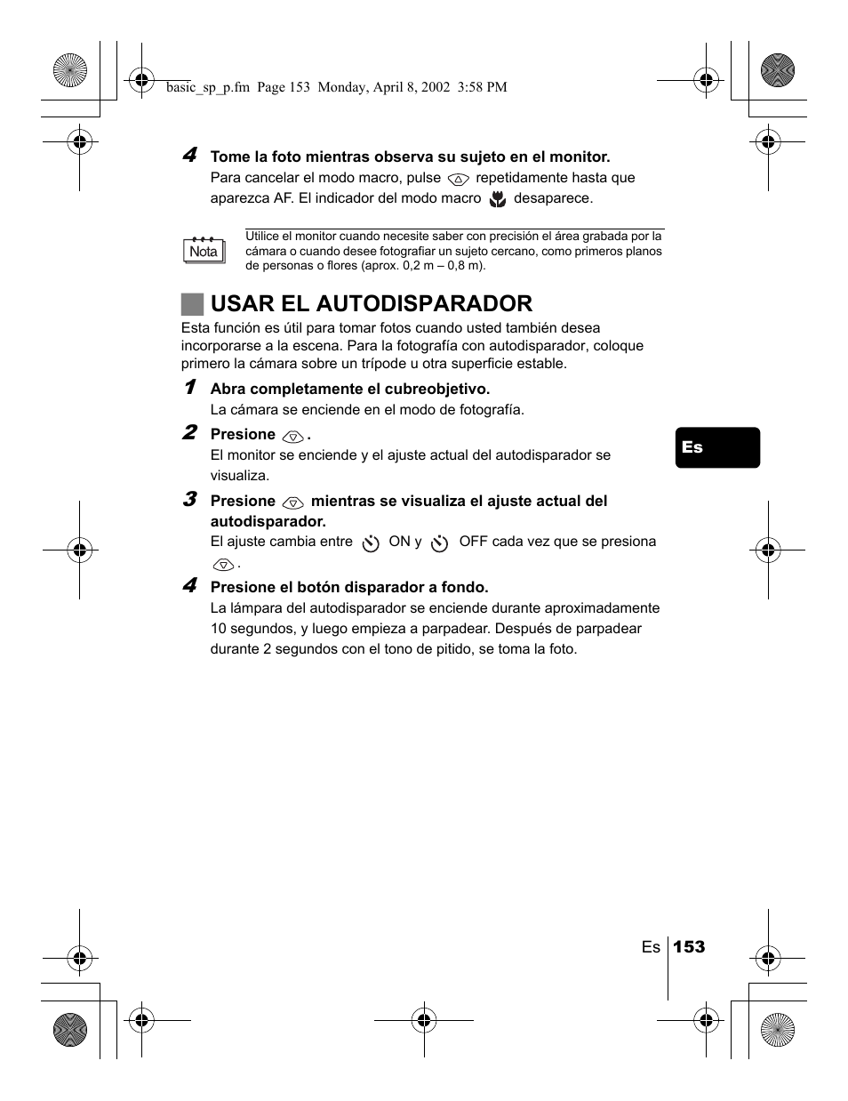 Jusar el autodisparador | Olympus C-300 Zoom  EN User Manual | Page 153 / 172