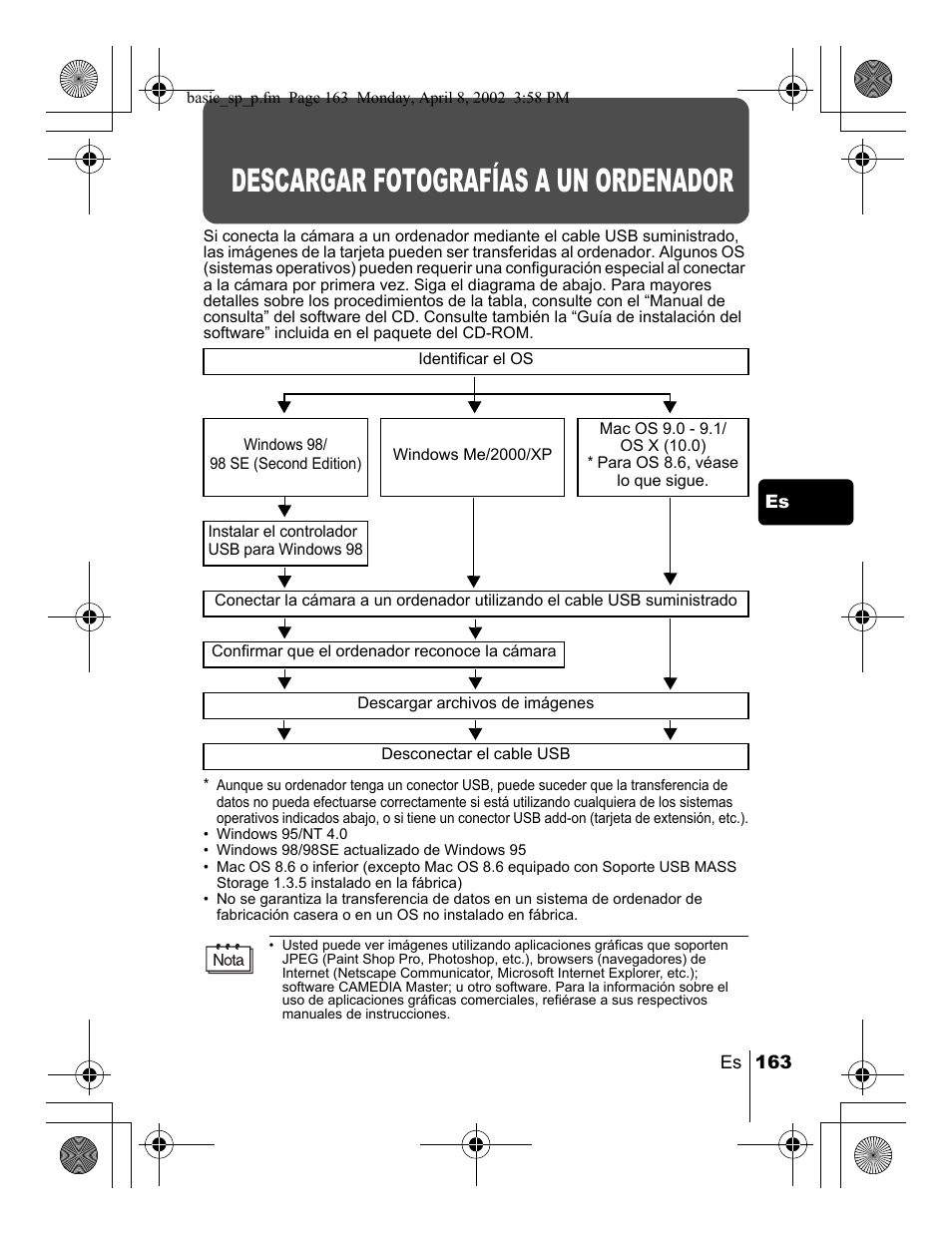 Descargar fotografías a un ordenador | Olympus C-300 Zoom  EN User Manual | Page 163 / 172