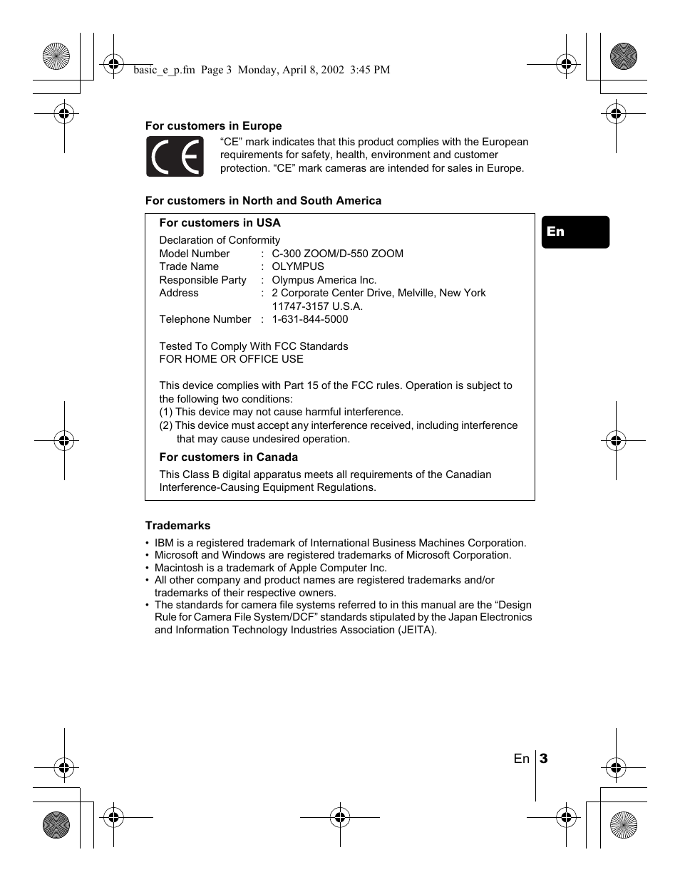 Olympus C-300 Zoom  EN User Manual | Page 3 / 172