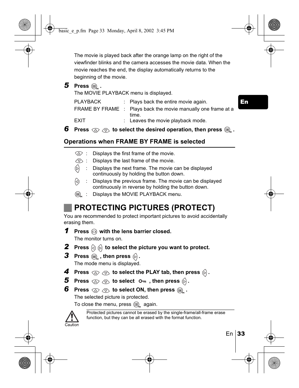 Jprotecting pictures (protect) | Olympus C-300 Zoom  EN User Manual | Page 33 / 172