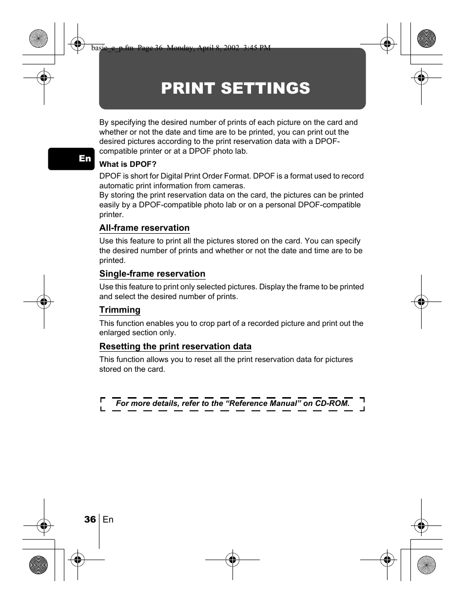 Print settings | Olympus C-300 Zoom  EN User Manual | Page 36 / 172