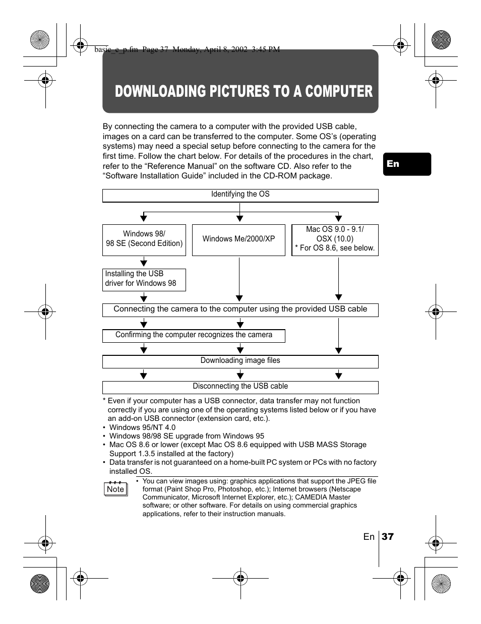 Downloading pictures to a computer | Olympus C-300 Zoom  EN User Manual | Page 37 / 172