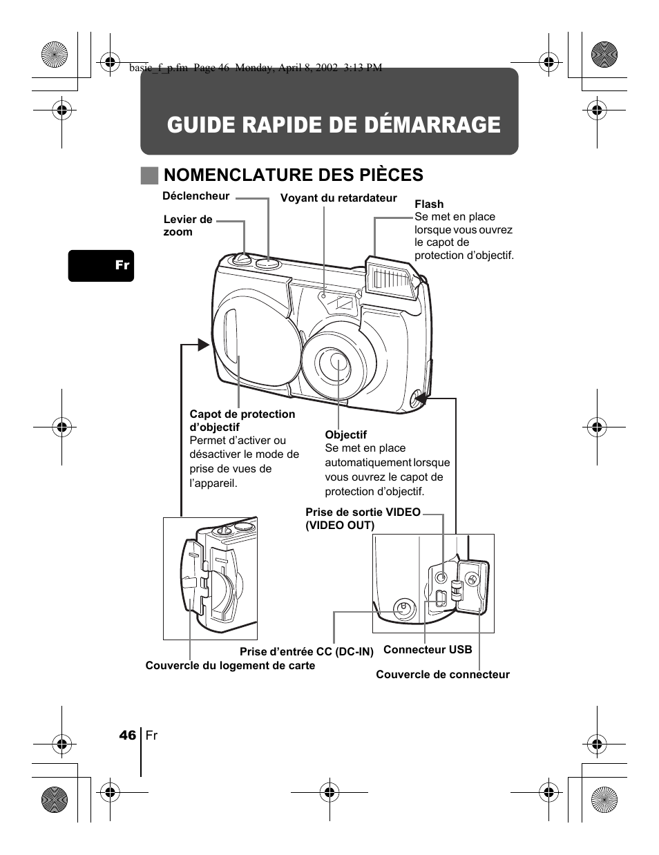 Guide rapide de démarrage, Jnomenclature des pièces | Olympus C-300 Zoom  EN User Manual | Page 46 / 172